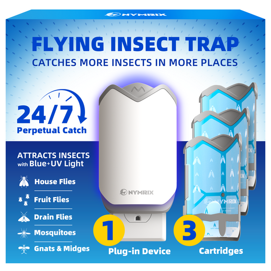 Flying Insect Trap & Refill Cartridges - Plug in Fly Trap & Indoor Bug Catcher for Gnats, House & Fruit Flies - Blue & UV Light