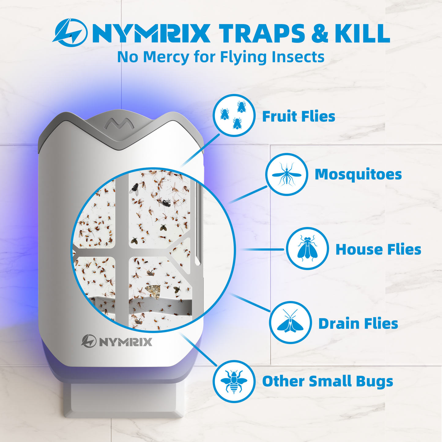 Flying Insect Trap & Refill Cartridges - Plug in Fly Trap & Indoor Bug Catcher for Gnats, House & Fruit Flies - Blue & UV Light